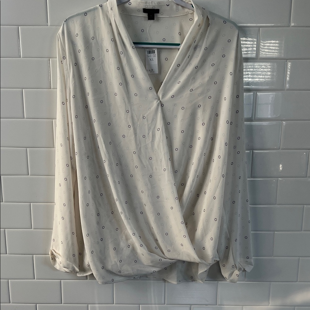 Ann Taylor Cream Blouse with Delicate Patterns